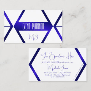 Modern White Geometric Blue Shimmer with Monogram Business Card