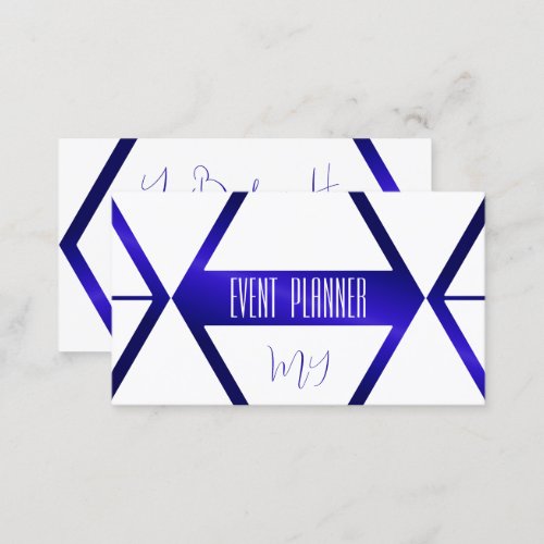 Modern White Geometric Blue Shimmer with Monogram Business Card