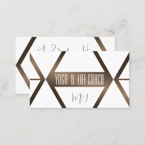 Modern White Geometric Brown Shimmer with Monogram Business Card