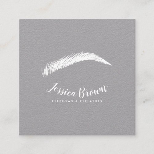 Modern white glam eyebrow eyelash extensions gray square business card