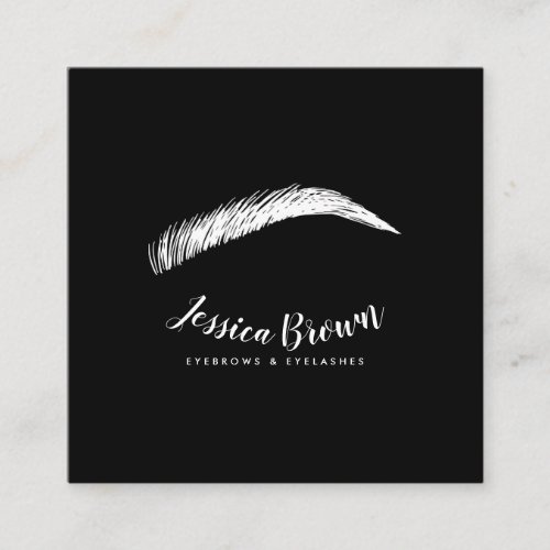 Modern white glam eyebrow eyelash extensions name square business card