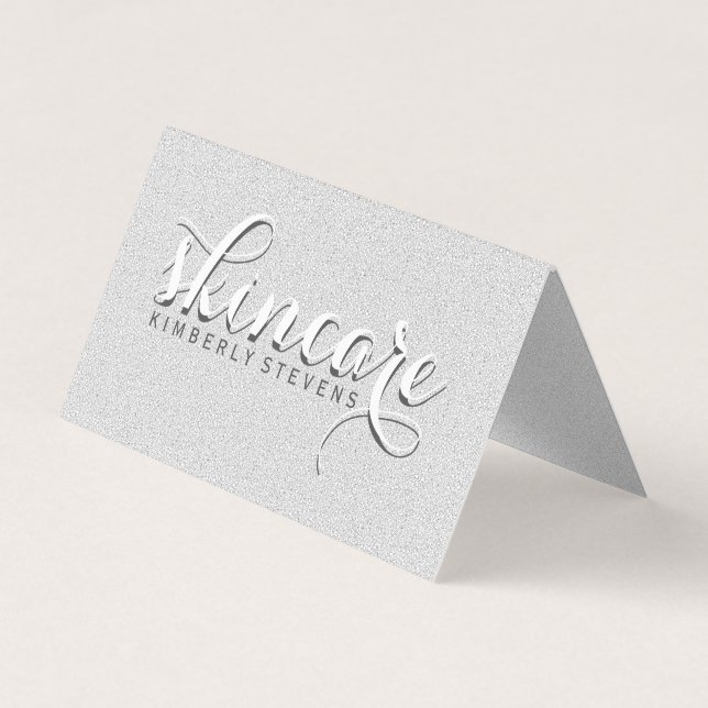 Modern White Glitter Business Card (Front)