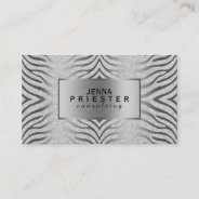 Modern White Glitter & Gold Zebra Stripes Business Card at Zazzle