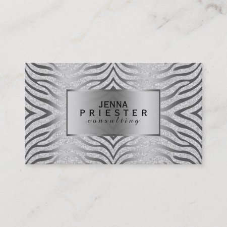 Modern White Glitter & Gold Zebra Stripes Business Card