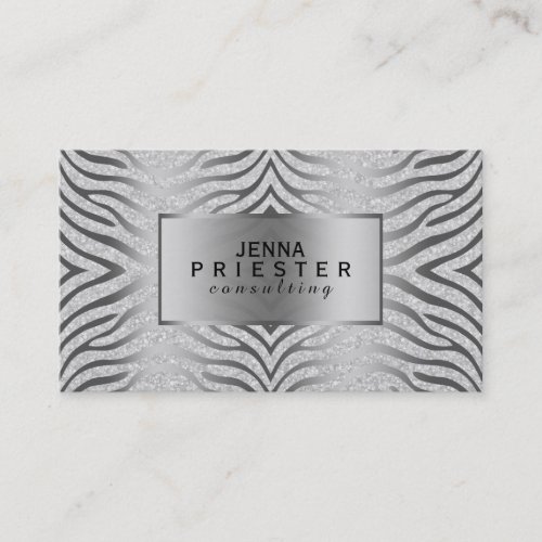 Modern White Glitter  Gold Zebra Stripes Business Card