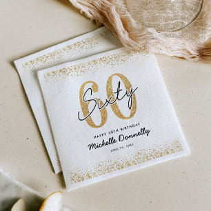 Modern White Gold 60th Birthday Napkins