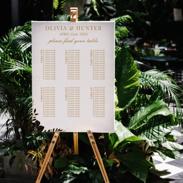 Modern White & Gold 6 Table Wedding Seating Chart  Foam Board (Modern White & Gold 6 Table Wedding Seating Chart Foam Board)