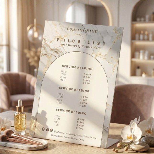 Modern White Gold Agate Beauty Service Price List Pedestal Sign (Modern White Gold Agate Beauty Service Price List Pedestal Sign)