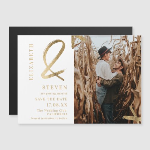 Modern white gold ampersand photo save the date