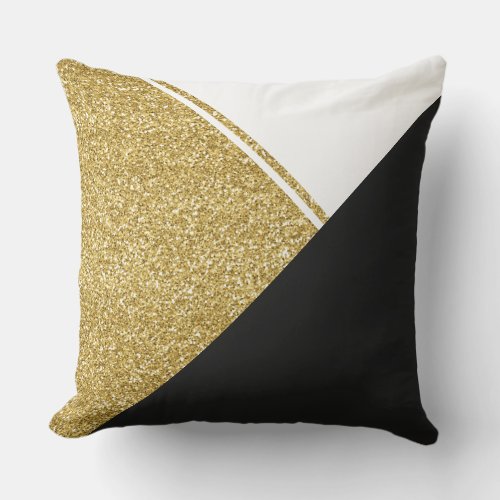 Modern White Gold Black triangle Throw Pillow