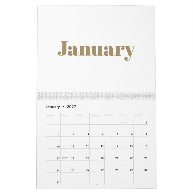 Modern white gold bold typography month 2024 calendar (Jan 2027)