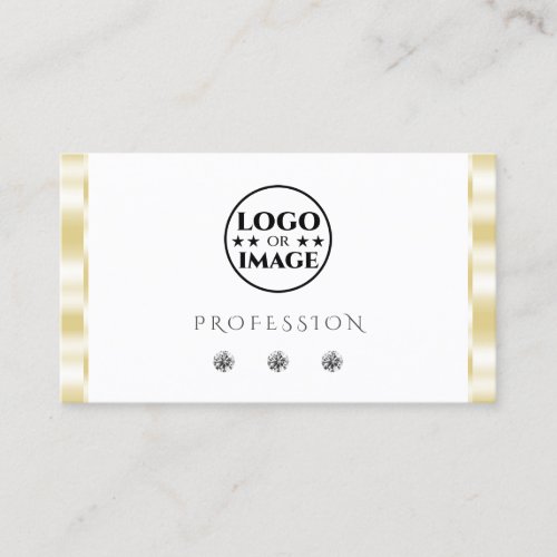 Modern White Gold Border Sparkle Diamonds Add Logo Business Card