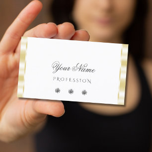 Modern White Gold Border Sparkle Diamonds Elegant Business Card