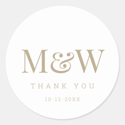 Modern White Gold Bride Groom Monogram Thank You Classic Round Sticker