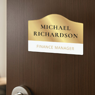 Modern White & Gold Business Office Nameplate Door Sign