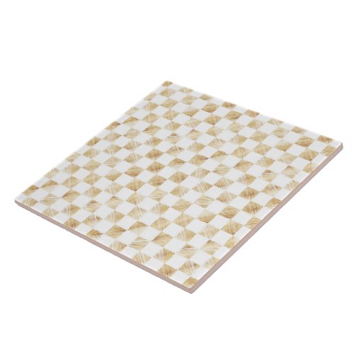 Modern White Gold Checkerboard Pattern Ceramic Tile