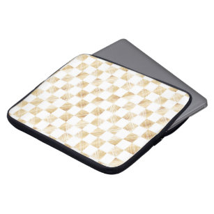 Modern White Gold Checkerboard Pattern Laptop Sleeve