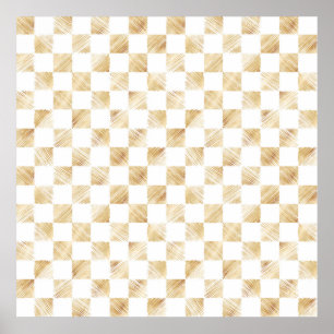 Modern White Gold Checkerboard Pattern Poster