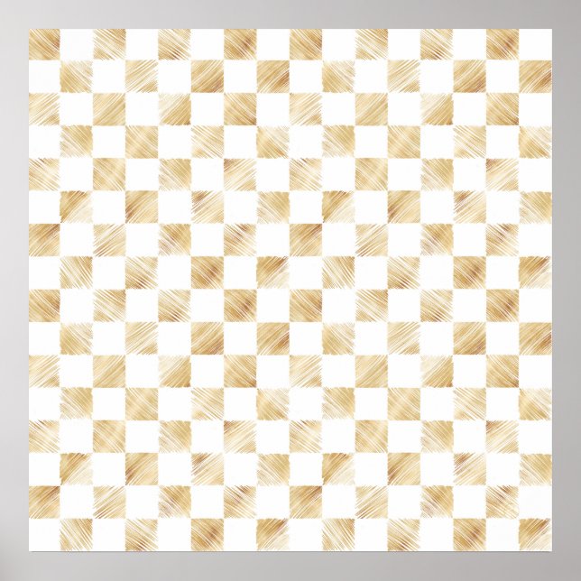 Modern White Gold Checkerboard Pattern Poster (Front)
