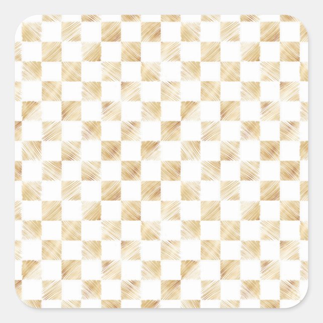 Modern White Gold Checkerboard Pattern Square Sticker (Front)