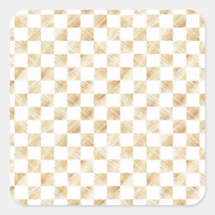 Modern White Gold Checkerboard Pattern Square Sticker