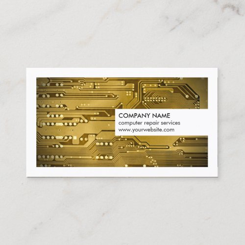 Modern White Gold Circuit Board Computer Repair Business Card