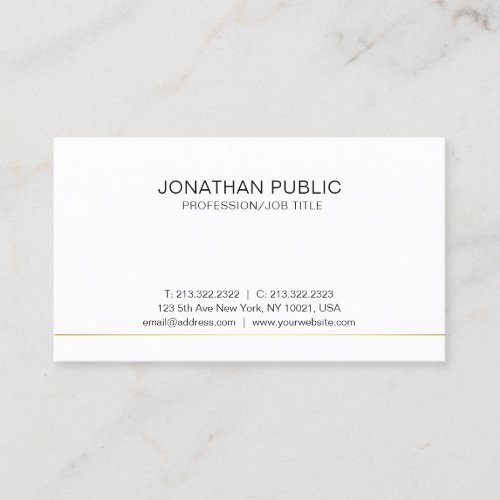 Modern White Gold Clean Plain Professional Elegant Business Card