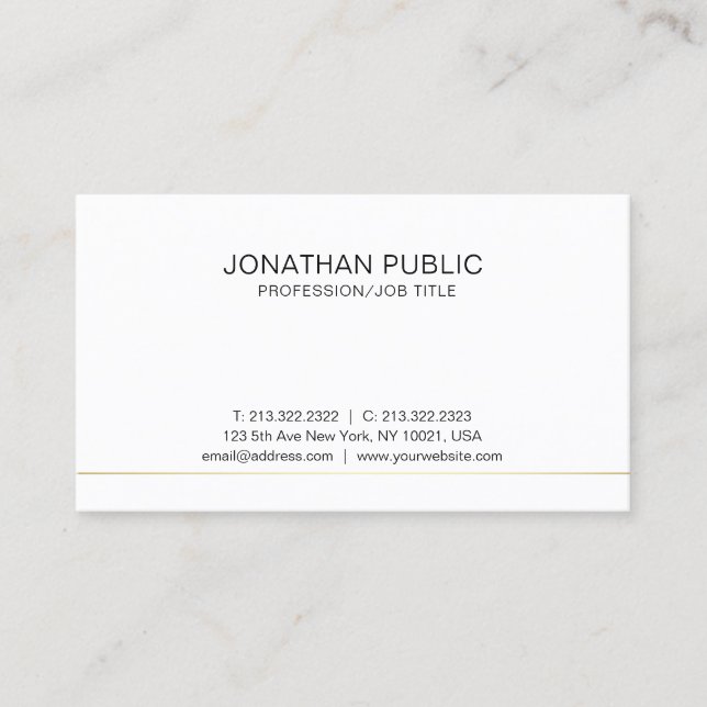 Modern White Gold Clean Plain Professional Elegant Business Card (Front)