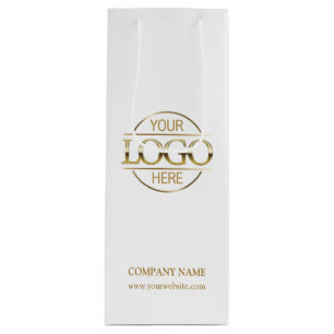 Modern White Gold Corporate Company Business Logo Wine Gift Bag