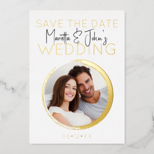   Modern White Gold Elegant Add Your Photo Wedding Foil Invitation