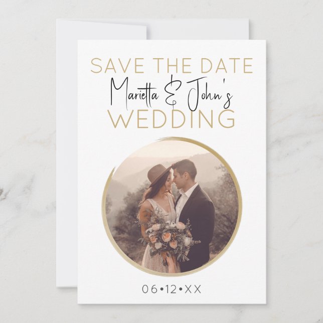   Modern White Gold Elegant Add Your Photo Wedding Invitation (Front)