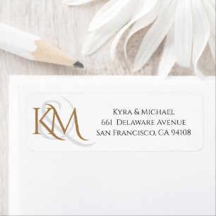 Modern White Gold Elegant Monogram Wedding Address Label