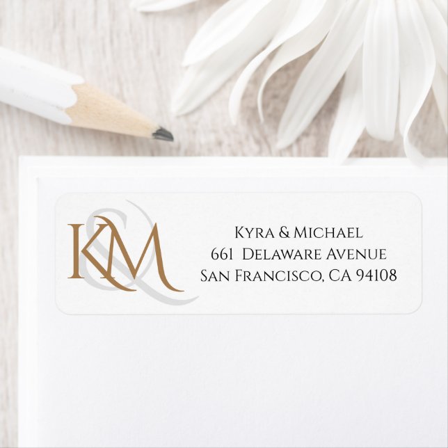 Modern White Gold Elegant Monogram Wedding Address Label (Insitu)