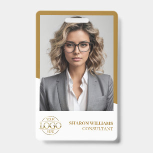 Modern White Gold Employee Photo & Company Logo Badge