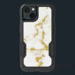 Modern white & gold faux marble iPhone 13 case<br><div class="desc">Minimalistic modern slick trendy design. Image of white and gold faux marble with customizable monogram.</div>