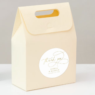 Modern White Gold Flourish Thank You Favor Classic Round Sticker