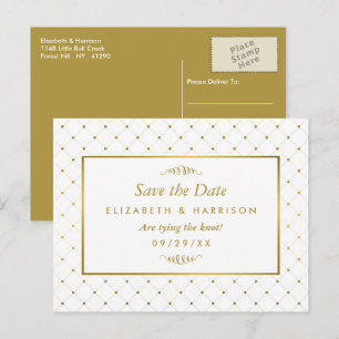 Modern White & Gold Foil Effect Save The Date Announcement Postcard