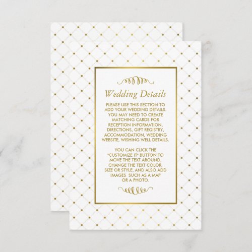 Modern White  Gold Foil Effect Wedding Details Enclosure Card
