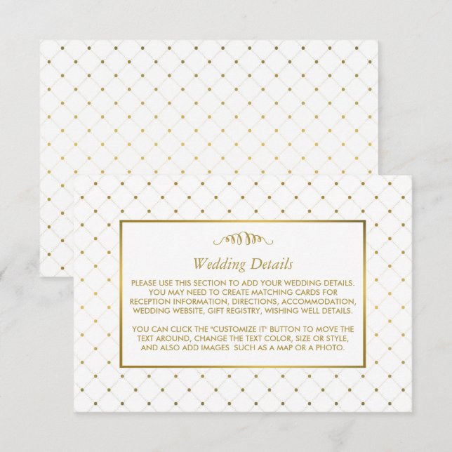Modern White & Gold Foil Effect Wedding Details Enclosure Card (Front/Back)