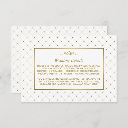 Modern White  Gold Foil Effect Wedding Details Enclosure Card