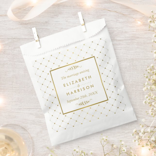 Modern White & Gold Foil Effect Wedding Favor Bag (Clipped)