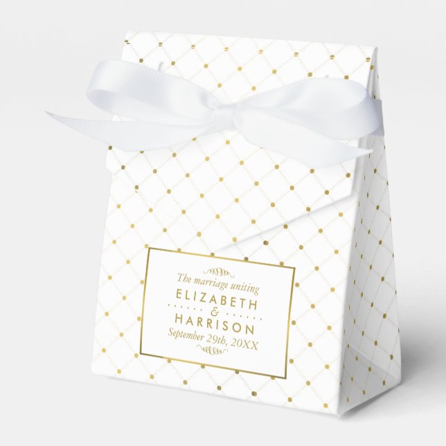 Modern White & Gold Foil Effect Wedding Favor Boxes (Front Side)