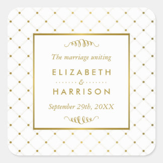 Modern White & Gold Foil Effect Wedding Favor Square Sticker