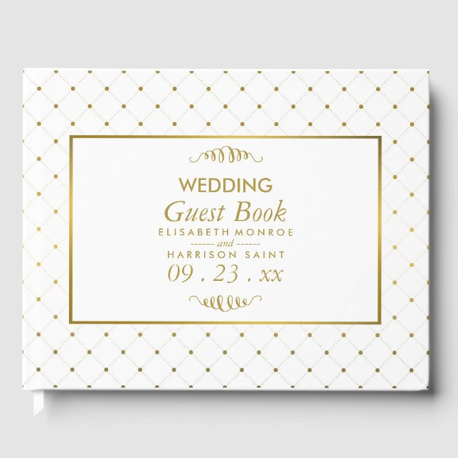 Modern White & Gold Foil Effect Wedding Guest Book (Front)