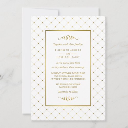 Modern White  Gold Foil Effect Wedding Invitation