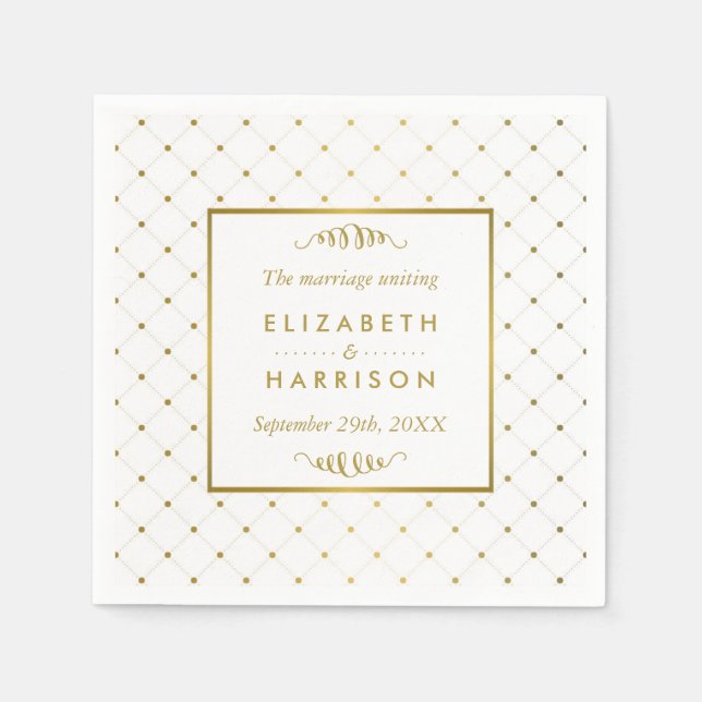 Modern White & Gold Foil Effect Wedding Napkins (Front)