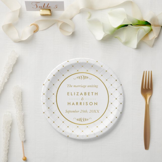 Modern White & Gold Foil Effect Wedding Paper Plates (Wedding)