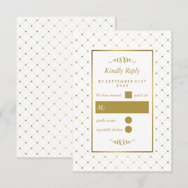 Modern White & Gold Foil Effect Wedding RSVP Card (Front/Back)