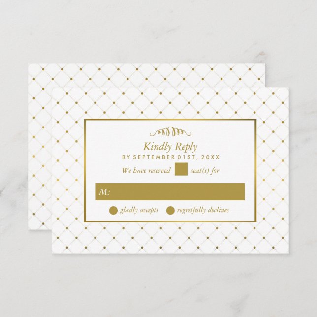Modern White & Gold Foil Effect Wedding RSVP Card (Front/Back)