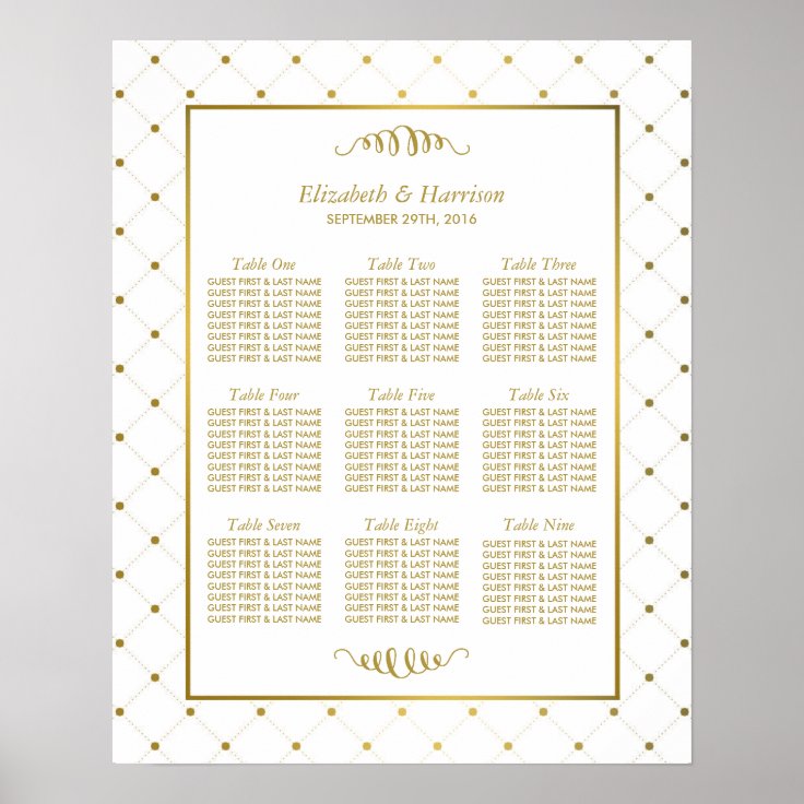Modern White & Gold Foil Effect Wedding Table Plan Poster Zazzle